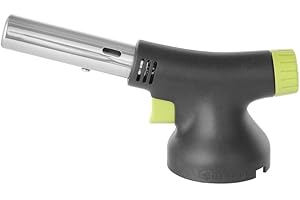 HENDI Cabezal de antorcha de cocina de llama continua, soplete flambeador, quemador, recargable con cartuchos de gas GLP 199039, mango ergonómico, versátil-seguro 360°, 185x65x(H)100mm, negro y verde