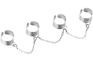 Holibanna Anello a Catena in Stile Punk Anello Combinazione Catena Anello Aperto Un Pezzo Anello Catena Con Indice Scuro In Lega D'Argento per Ragazze E Bambini, 2x2cm, Alluminio