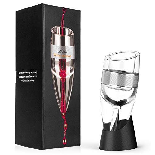 Savisto Wine Aerator | Acrylic Wine Breather, Pourer and Filter with Display Stand - Silver