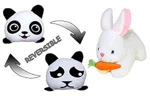 ANITA CORPORATION Reversible Panda and Rabbit Stuffed Plush Soft Toy for Baby Girl Kids Boys, Black and White - 25 cm, 2 Pieces