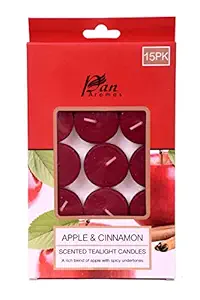 PAN AROMAS Aluminum Apple and Cinnamon Tealight Candle -15 Pack (Red,Standard)