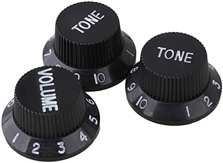 Yibuy Black Guitar Knob 1-Volume 2-Tone Control Knobs for Electric Guitar with White Digital