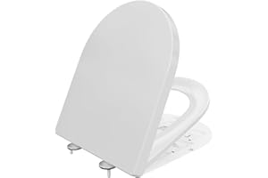 DERW D Shaped Soft Close Toilet Seat, Eco-Friendly Urea-Formaldehyde Resin, Heavy Duty, Quick Release, Easy Clean, Top Fixing, Scratch Resistance, Dimension 427 * 360mm, White