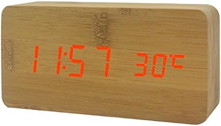 Solid Wood Clock LED Digital Home Travel Living Room Decoration Alarm Clock with Sound Sensor Function (Red)