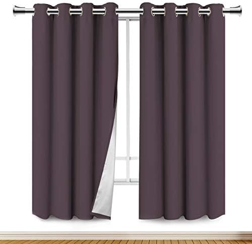 PANOVOUS Blackout Eyelet Curtains with Silver Coating Super Soft Thermal Insulated Window Treatment Grommets Drapes for Bedroom 46 X 72 Inch（117x 183 CM Greyish Purple 2 Panels