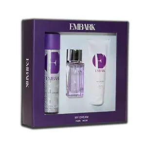 EMBARK My Dream for Her Women/Ladies/Girls Giftset 30ml EDP + 150ml Perfumed Deodorant + 100ml Shower gel Long Lasting Oriental, Floral, Woody Smell, All-Day Fragrance for Indian Skin