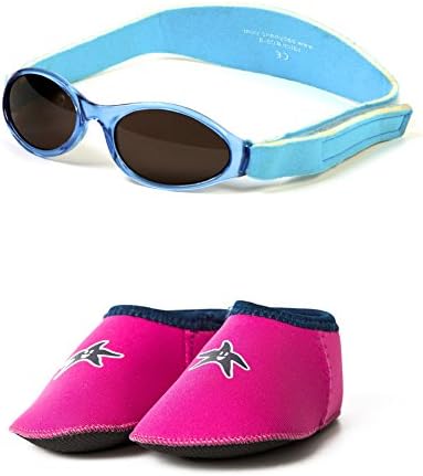 Yoccoes BabyBanz Aqua Blue Sunglasses and Pink Shore Feet Baby Shoes Age 0-24 Months Combo Pack (S, 6-12 Months, Shoe Size UK C2-3.5, EU 18-19.5)