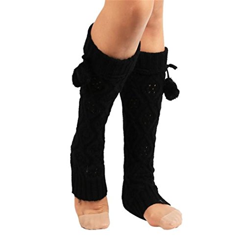 Fami Les femmes d'hiver chaudes chaussettes tricotées, Long Crochet Jambières (Noir)