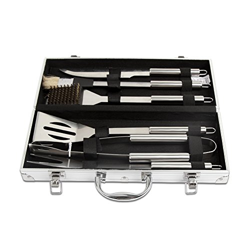 Dazone® Grillbesteck-Set 6-teilig im Aluminium-Koffer BBQ Grill-Utensilien Edelstahl Profi Besteck Zubehör…