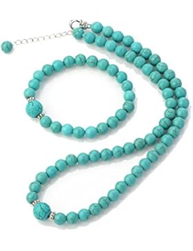 Kette und Armband Edelsteine, Türkis, rund, 8-12 mm