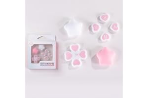 FOXMIND Silicone Thumb Grip Replacement for Nintendo Switch/Switch OLED D-Pad ABXY Button D-pad Cross Button Cap Sticker Thumb Grips Sets (Pink+White Heart Star)
