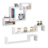 3 teiliges Hängeregal Set: Das Set enthält ein Wandregal mit 3 Fächern und 2 gleichartige Hängeregale in ausgefallenem Zickzack-Design - Matt weiß lackiert