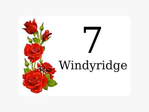 Aluminium Metal 5x7" Red Rose Signs Door Plaque House Number Street Custom Personalised (White, 5x7" Rounded Corners 4 Screw Holes)