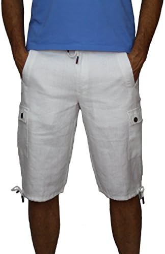 Perano 08637 Men's, Gentlemen, Boys Linen Bermuda Shorts Pants, Trousers, 100% Linen, White, Size 58/XXXL.