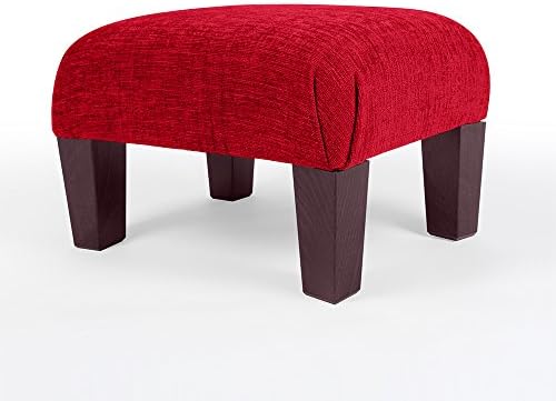 Small Footstool ~ Available in 10 COLOURS Chenille Fabric ~ Medium Ottoman Seat PLUS Real Wood Legs ~ Large Pouffe Footrest for the Couch ~ Choice of 3 SIZES ~ UK MADE