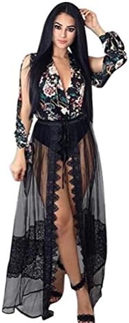 Ladies Bikini Cover Up Swimwear Sheer Beach Maxi Wrap Skirt Sarong Pareo Dress (XL, Black)