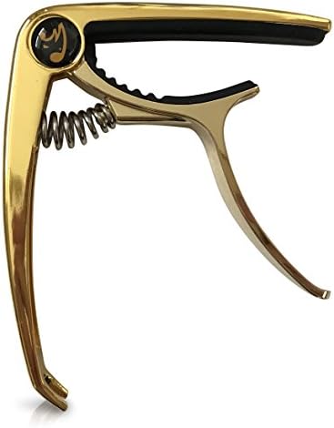 Guitar Capo, Spring Capo, for Acoustic and Electric 6 string Guitar, One Hand Quick Release, with Pin Puller, Small and Light by RhinoTreeProducts (Gold)