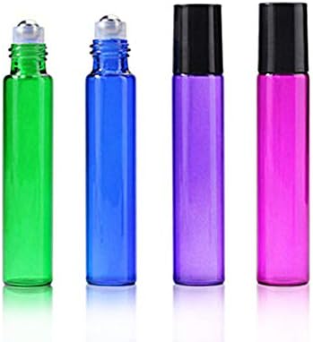 10ml Glass Roller Bottle 10 Pack Perfume Roll On Containers Rollerball Bottles for Essential Oil Sample Travel Aromatherapy Metal Ball Vials by ConStore