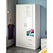 Produktbild Kleiderschrank weiß 2 Türen + 2 Schubladen B 90 Schrank Drehtürenschrank Wäscheschrank Spiegelschrank Kinderzimmer Jugendzimmer Schlafzimmer