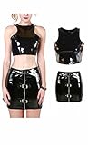 Awake Frauen-PVC ärmel Rave Crop Tank Top Faltenröcke Sets