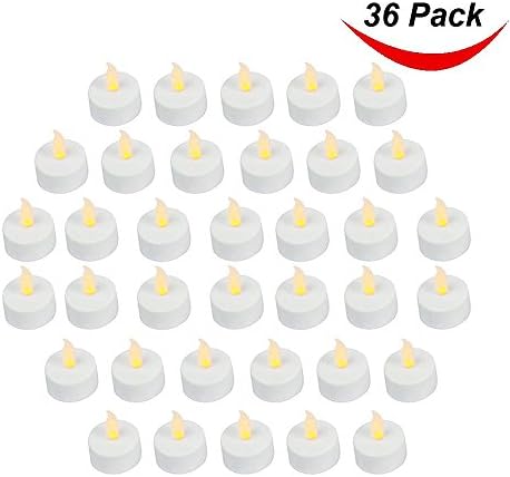 Pack of 36 Realistic and Bright Battery Operated Flickering Flameless Tea Light Led Candles, 3.5cmx4.2cm Tall, Electric Fake Candle with Batteries Included - Yellow - Bargain Outlet
