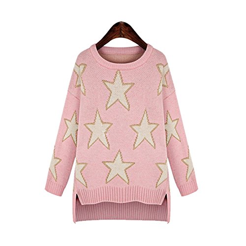 YQ08 2015 Autumn The New Long sleeve Star Loose Sweaters (S, PINK)