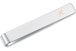 Honey Bear Clip de corbata con letra del alfabeto de acero inoxidable para hombre para regalo de boda de negocios, 5,4 cm, plata cepillada de la A a la Z