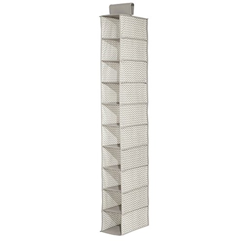 mDesign hängender Stoffschrank – Schuhregal – der ideale Hängeschrank aus Stoff – perfekt als Hängeregal für den Flur – Hängeaufbewahrung für diverse Einsatzgebiete – 10 Fächer – Farbe: taupe/natur - 3