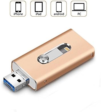 32GB USB iPhone Flash Drive - Micro USB Lightning Connector Memory Stick External Storage U Disk (3 in 1) for iPhone iPad IOS Android and PC, GOLD