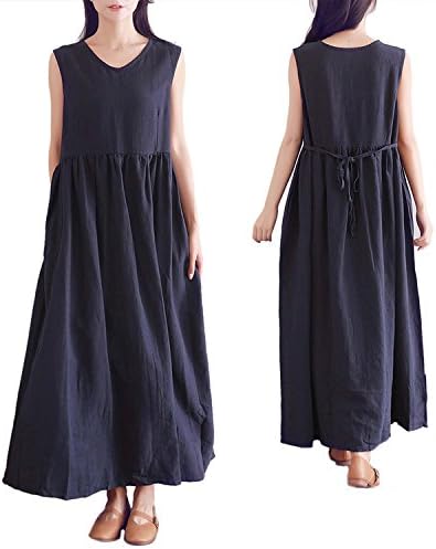 Eazon Women Dresses Casual Cotton Linen Dress Plus Size Maxi Dresses For Women