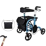 1. caminante ligero con 4 ruedas y asiento, neumáticos negros ligeros y robustos de 8 pulgadas, convenientes para el uso de interior o al aire libre. Se puede equipar con un pedal retráctil tipo silla de ruedas o como silla de ruedas. Las bolsas de compras son estándar. Esta bici también viene con un soporte libre de las muletas/de la caña.