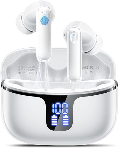 Cuffie Bluetooth, Auricolari Bluetooth Stereo HiFi, 2026 Cuffie Wireless In Ear con 4 ENC HD, Cuffiette Sport Touch Control, Cuffie Senza Fili con 40H Display LED, Earbuds per Android/iOS Bianco