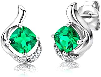 ByJoy Earrings for Women Sterling Silver Studs earrings Emerald with Cubic zirconia brilliant cut 925 Silver