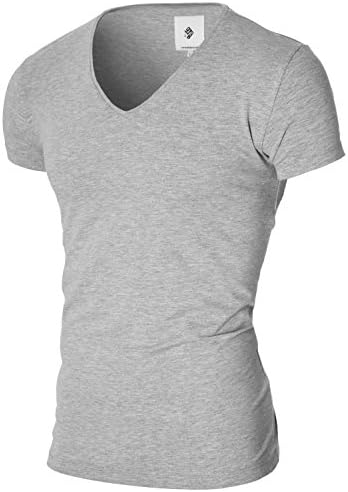 MODERNO Mens Basic T-Shirt Short Sleeve V Neck (MOD2001VN) Gray EU M