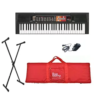 Yamaha PSRF51 61-Keys Portable Keyboard with Blueberry Bag & Stand (Red)