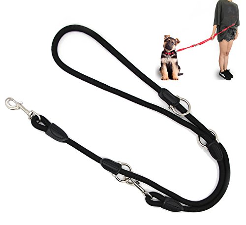 BPS Correa para Perro Mascotas Correa de Perro Doble Ajustable Varias Posiciones Perro Mediano Grande 2 Dimensión Varias Colores para Elegir M/L (M, Negro) BPS-3800NE