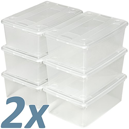 TecTake Schuhbox mit Deckel stapelbar transparent Aufbewahrungsbox | 33x23x12cm | - diverse Mengen - (2x 6er Set | Nr. 402005)