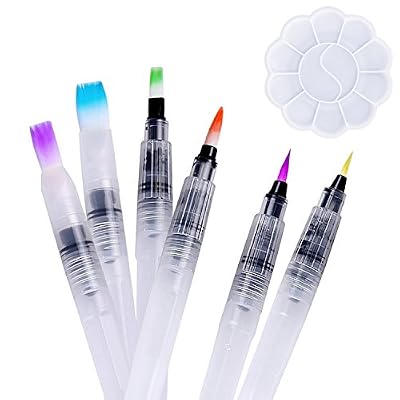 DigHealth Pinceau à Réserve d'Eau par DigHealth, Lot de 6 unités Peinture d'Eau Brosse, Pinceaux a Reservoir, Pinceau à Eau (Stylo Pointes Fine/Moyenne/Large) avec Aquarelle Plaque Palette, Pinceau à Réservoir