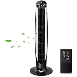 Aigostar Eiffel 33JTT - Ventilateur colonne avec télécommande. 3 modes, 3 vitesses, minuteur programmable. 45W, oscillation à 70°. Design exclusif.