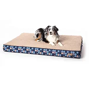 K&H PET PRODUCTS Superior Orthopedic Dog Bed Navy/Paw Large 35 X 46 X 4 Inches