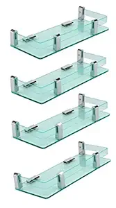 FRICOSTA Acrylic Shelf for Wall, Bathroom (Size -12X5 inch, Clear Green Shade) - Pack of 4 PCS