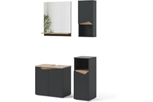 Vicco Set di mobili da bagno Marelle, Antracite/Rovere artigianale, 4 parti