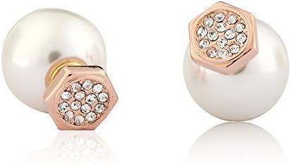 Everyday June Women's Front and Back Earring Jackets Tribal Stud White Swarovski Pearl Silver Gold CZ (Yellow)