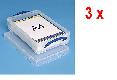 3 x Really Useful Box Aufbewahrungsbox 4,0 Liter - für A4 Papier - transparent