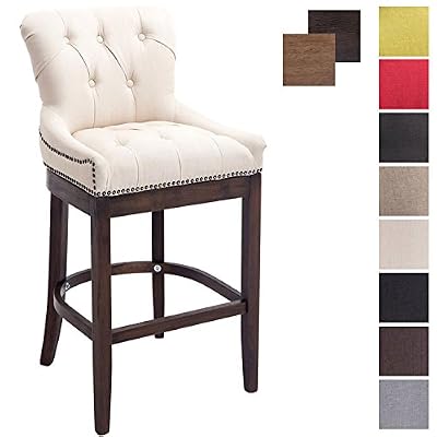CLP Tabouret de Bar Buckingham en revêtement Tissu qualité Bien rembourré, Chaise Haute à Dossier et pietement Quatre Pieds avec Repose-Pieds en Bois, pour Tout Usage en intérieur Beige