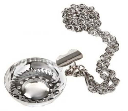 Silver Tone Metal Tastevin Cellarman's Wine Tasting Cup with Chain Set by Franmara
