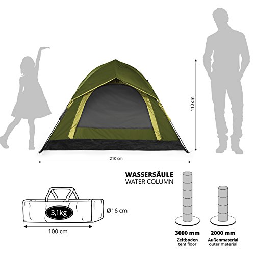 Lumaland Outdoor leichtes Pop Up Wurfzelt 3 Personen Camping robust verschiedene Farben Grün - 3