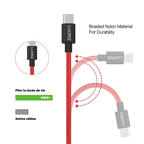 LUORIZ C  ble USB Type C  2M  Lot de 3  Nylon Tress   Rapide Chargeur Cable USB C Charge Data Synchro pour Samsung Galaxy S8 Note 8 Huawei P9  P10 Nexus 6P Nova OnePlus 2 3T 3  HTC 10 LG G5 G6 Sony Xperia XZ Nokia 7 8 Google Pixel 2 C XL 2 XL Lumia 950 Xiaomi Meizu Nintendo Switch Macbook Pro et D autres Dispositifs qui Supportent USB C - Rouge