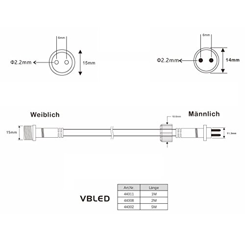 VBLED® 1m Verlängerungskabel für 12V LED-Beleuchtung im Außen- & Innenbereich durch IP44 / IP65 Schutz, Stromkabel für Garten-Strahler, Pumpen, Lichterketten, uvm. - 3