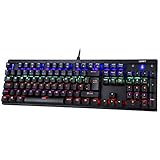 AUKEY Mechanical Keyboard LED Backlit Gaming Keyboard with Blue Switches, 105 Keys (UK Layout) 100% Anti-ghosting with Water Resistant Metal Panel for PC Gamers and Typists